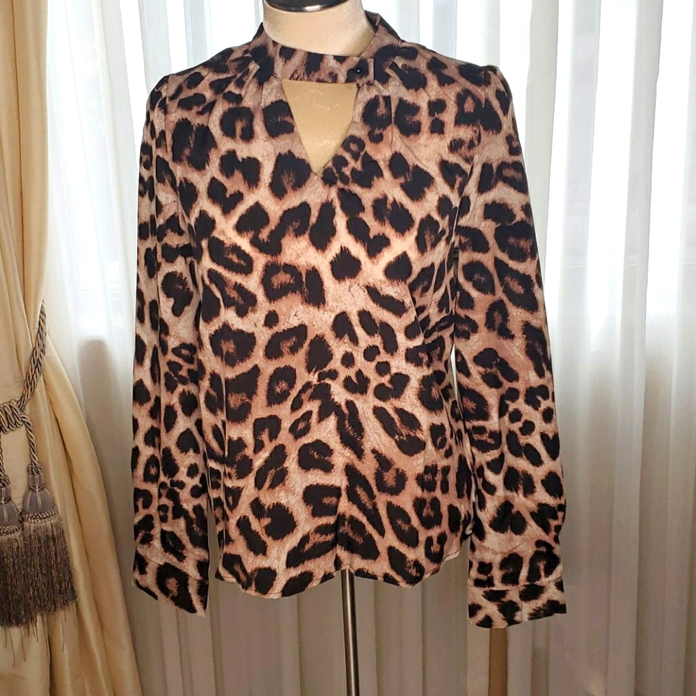 NWOT Shein keyhole animal print blouse